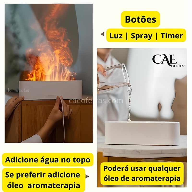 Umidificador e aromatizar Silencioso de Ar de Chama! - Torne seus momentos agradáveis