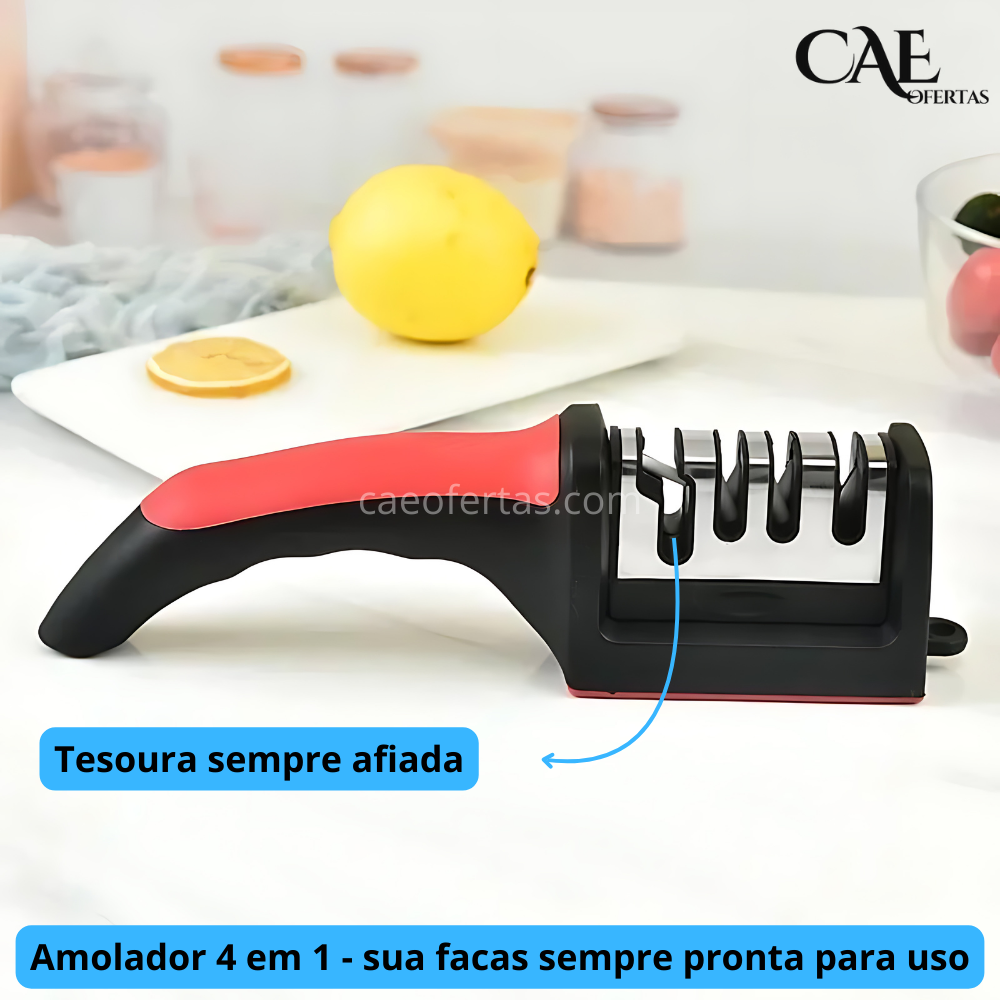 Afiador de facas e Tesoura 4 em 1 - Tenha cortes rápidos !