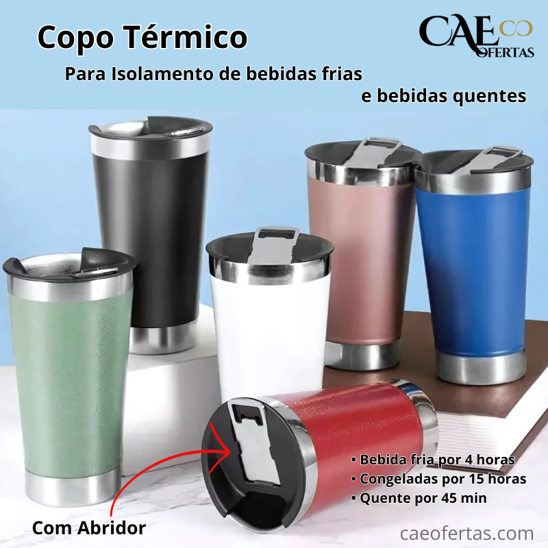 Copo Térmico Com Tampa e Abridor Inox - Aproveite sua bebida ao máximo !