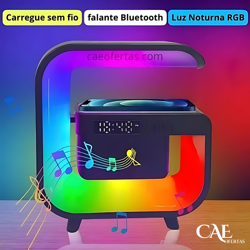 Carregador Sem Fio, Suporte, Alto-Falante, Luz Noturna e Muito Mais!