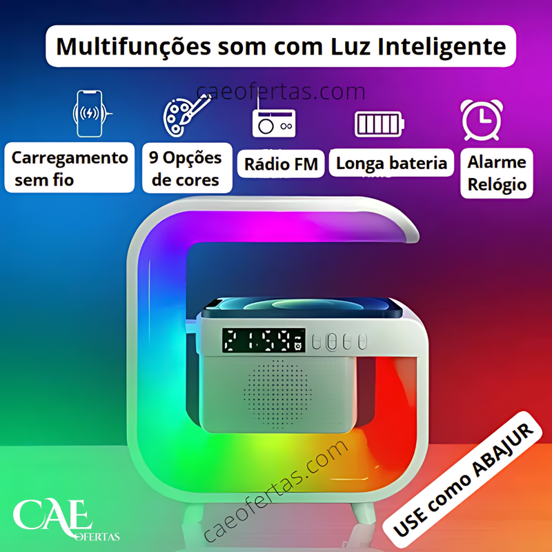 Carregador Sem Fio, Suporte, Alto-Falante, Luz Noturna e Muito Mais!