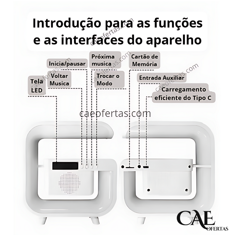 Carregador Sem Fio, Suporte, Alto-Falante, Luz Noturna e Muito Mais!