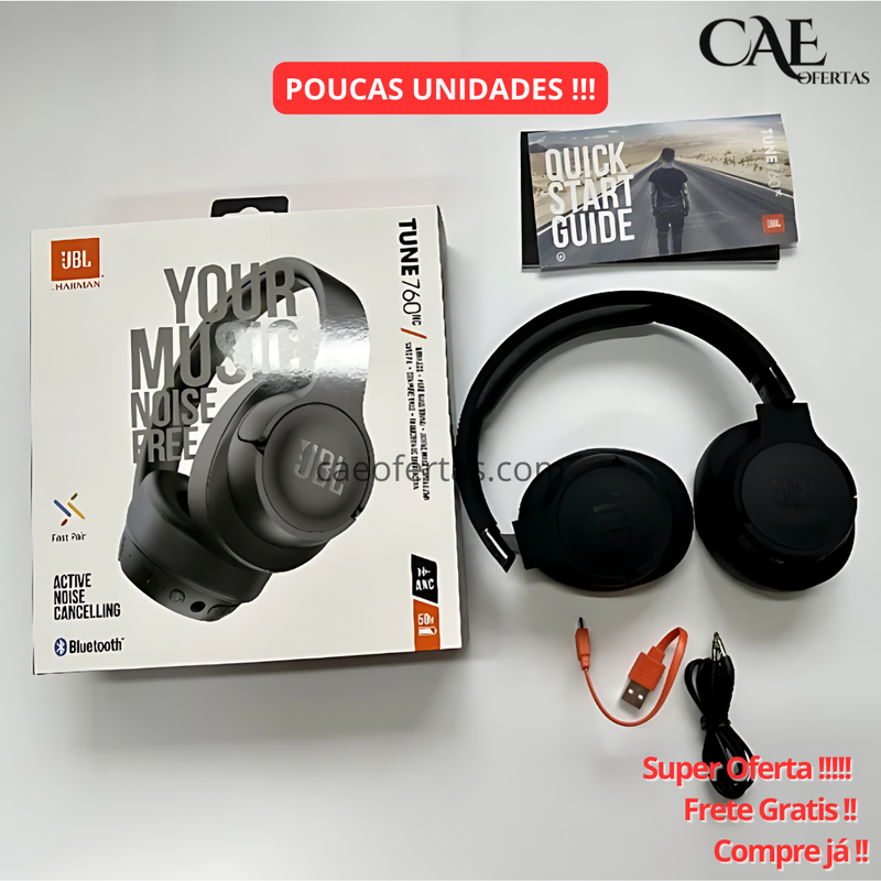 BL Bluetooth Wireless Over Ear Headphones, fone de ouvido esportivo dobrável, ANC Music, Tune 760NC T760 NC Tune760NC