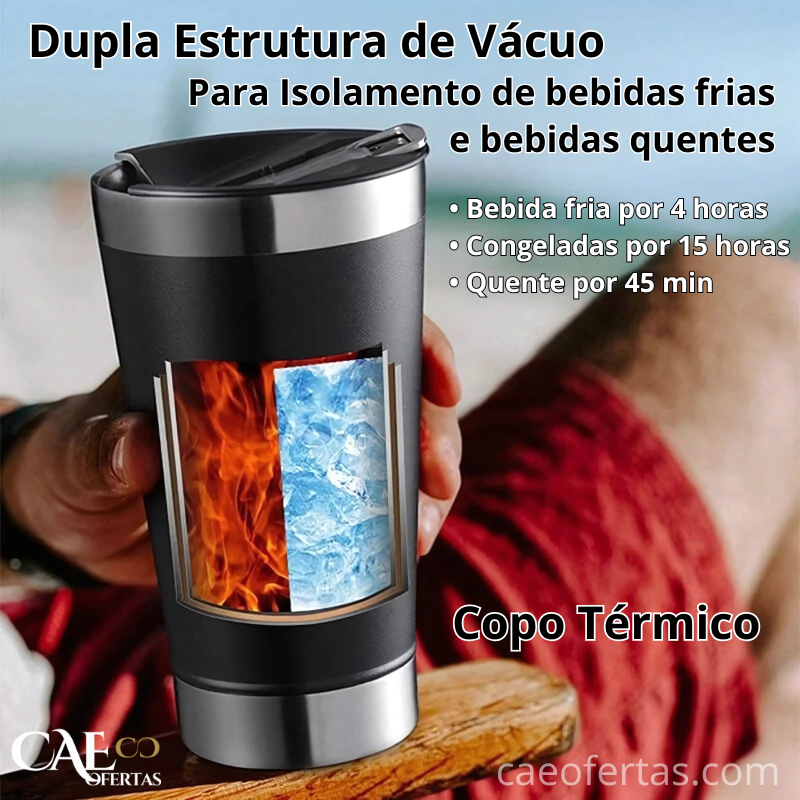 Copo Térmico Com Tampa e Abridor Inox - Aproveite sua bebida ao máximo !