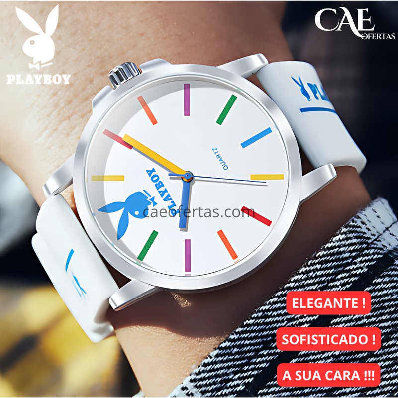 PLAYBOY Relógio de Quartzo Esportivo para Homens Original Pulseira de Silicone