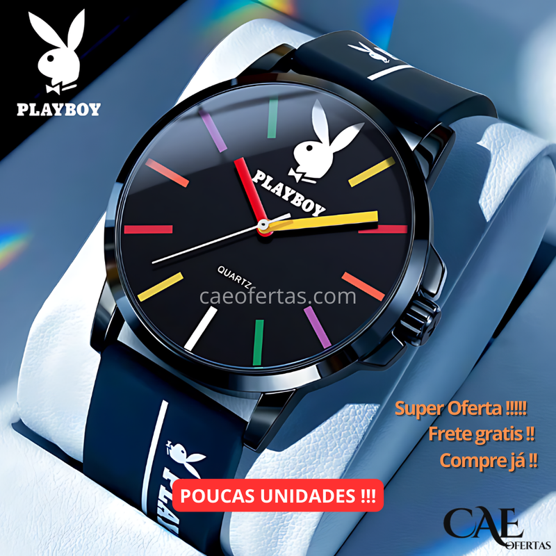 PLAYBOY Relógio de Quartzo Esportivo para Homens Original Pulseira de Silicone