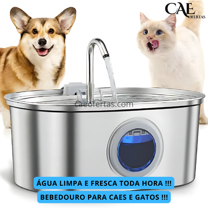 Fonte de Água para Animais de Estimação em Aço Inoxidável para Cães e Gatos, fonte de 3.2L com Janela de Nível de Água, Bomba Silenciosa  - Cuide de quem Te Ama !