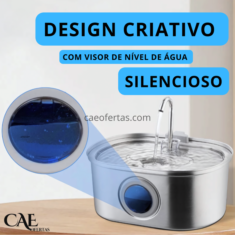 Fonte de Água para Animais de Estimação em Aço Inoxidável para Cães e Gatos, fonte de 3.2L com Janela de Nível de Água, Bomba Silenciosa  - Cuide de quem Te Ama !