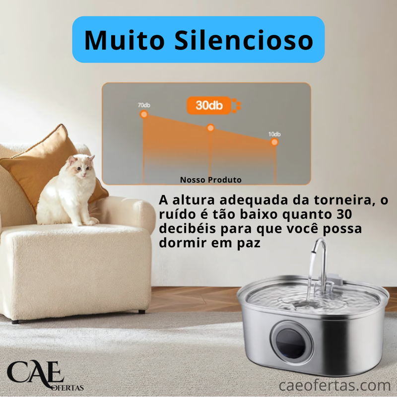 Fonte de Água para Animais de Estimação em Aço Inoxidável para Cães e Gatos, fonte de 3.2L com Janela de Nível de Água, Bomba Silenciosa  - Cuide de quem Te Ama !