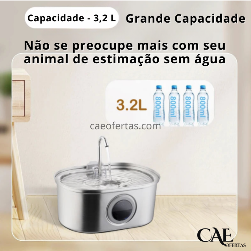 Fonte de Água para Animais de Estimação em Aço Inoxidável para Cães e Gatos, fonte de 3.2L com Janela de Nível de Água, Bomba Silenciosa  - Cuide de quem Te Ama !