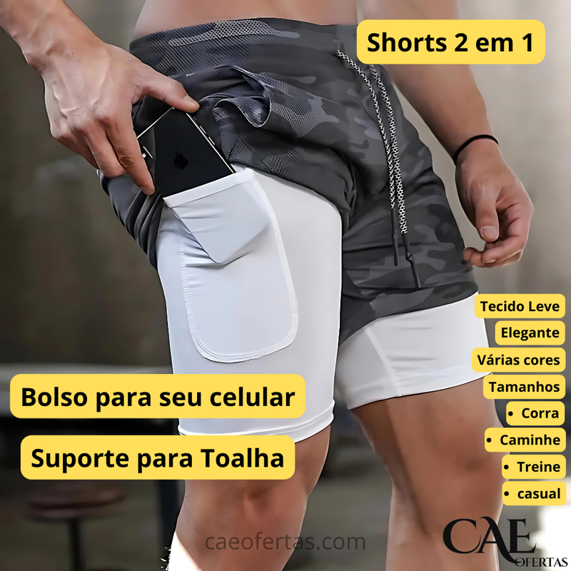 Corra mais longe, com mais conforto e estilo: Shorts de Compressão 2 em 1 Masculino