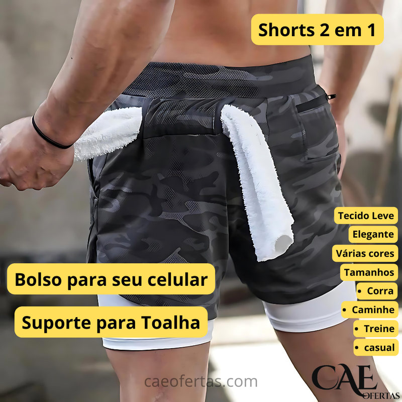 Corra mais longe, com mais conforto e estilo: Shorts de Compressão 2 em 1 Masculino