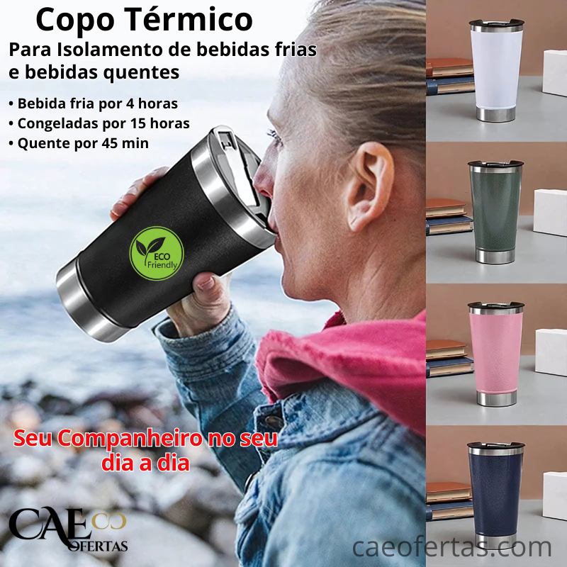 Copo Térmico Com Tampa e Abridor Inox - Aproveite sua bebida ao máximo !