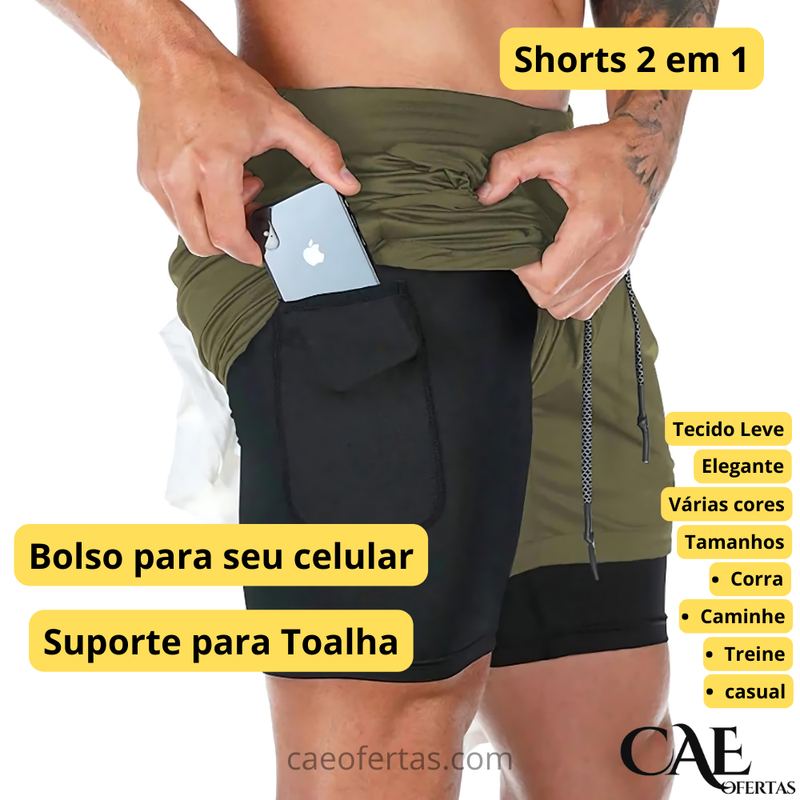 Corra mais longe, com mais conforto e estilo: Shorts de Compressão 2 em 1 Masculino