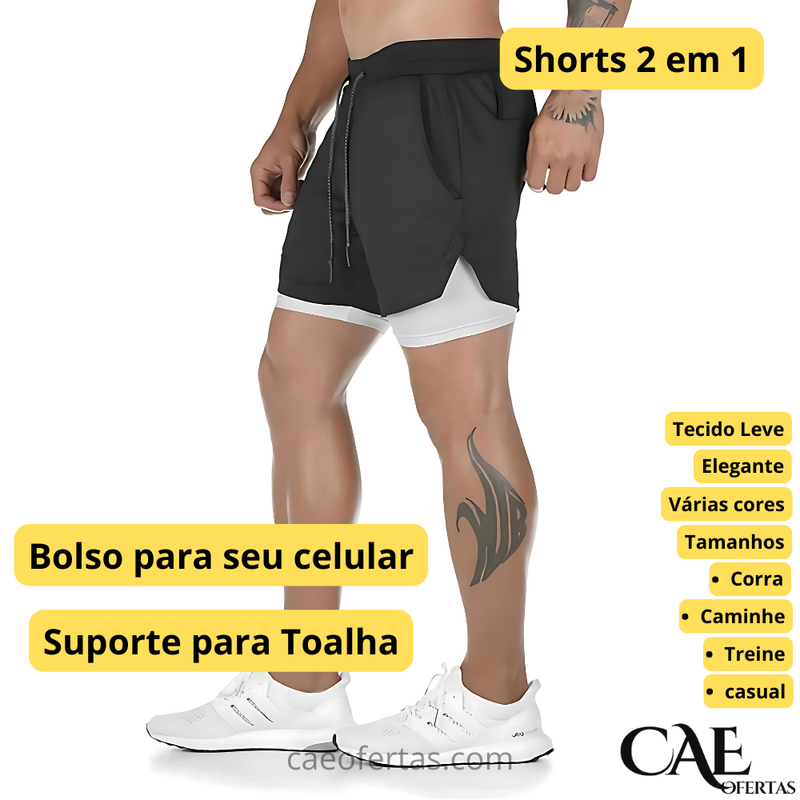 Corra mais longe, com mais conforto e estilo: Shorts de Compressão 2 em 1 Masculino