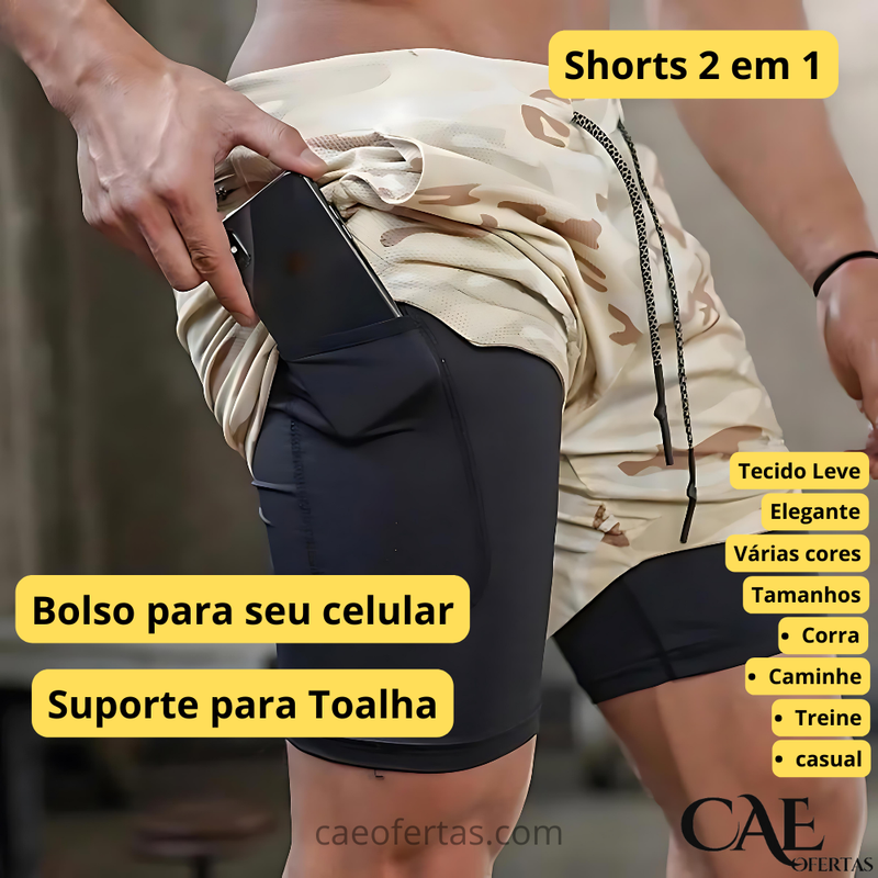 Corra mais longe, com mais conforto e estilo: Shorts de Compressão 2 em 1 Masculino