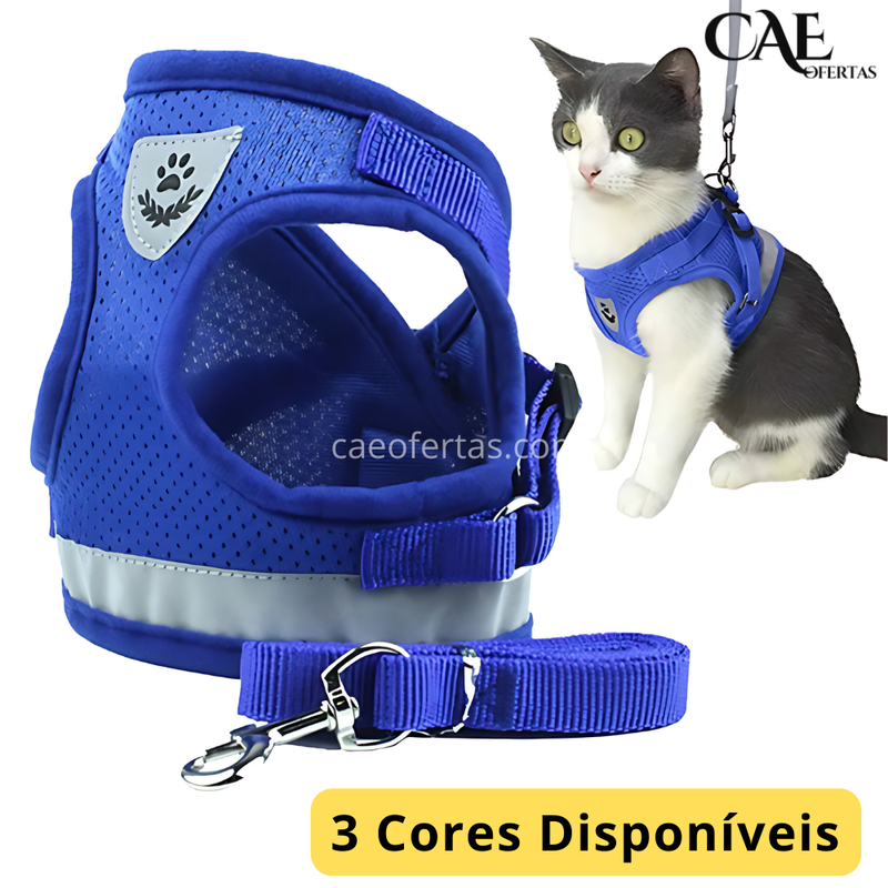 Arnês Refletivo para Cães e Gatos com Coleira Ajustável e respirável - Proteja seu amor !!!