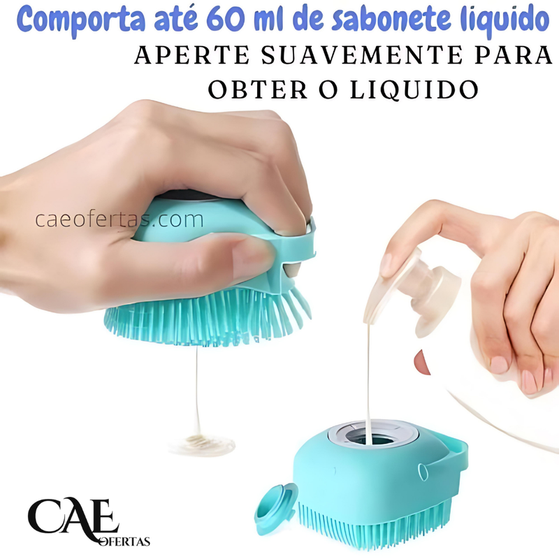 Escova Banho 2 em 1 com Dispenser de Shampoo - Seu pet vai te agradecer!