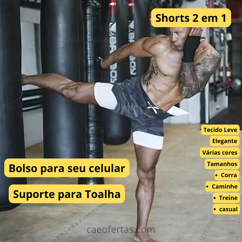 Corra mais longe, com mais conforto e estilo: Shorts de Compressão 2 em 1 Masculino