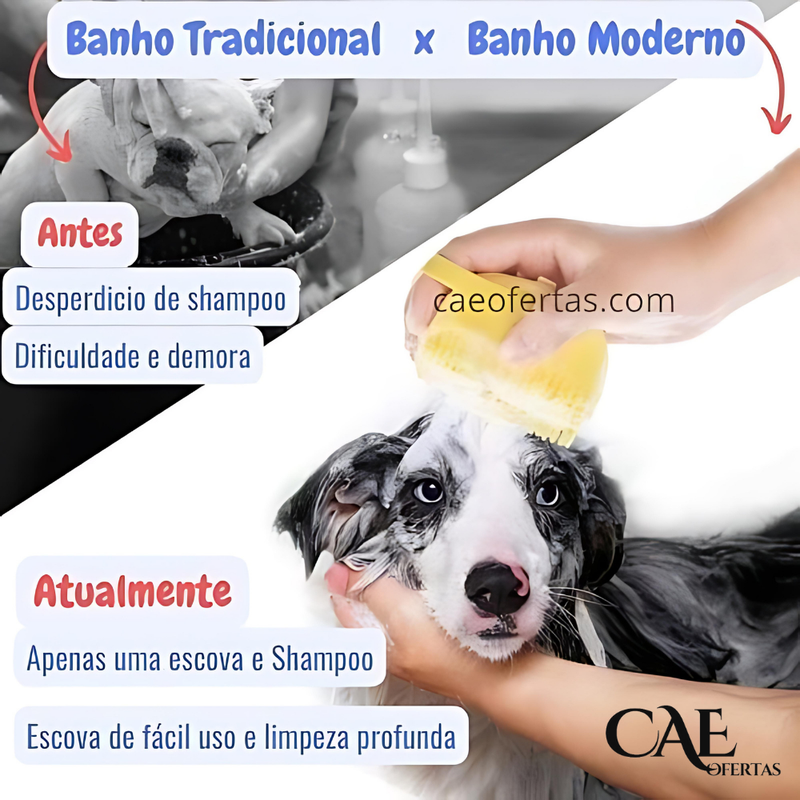 Escova Banho 2 em 1 com Dispenser de Shampoo - Seu pet vai te agradecer!