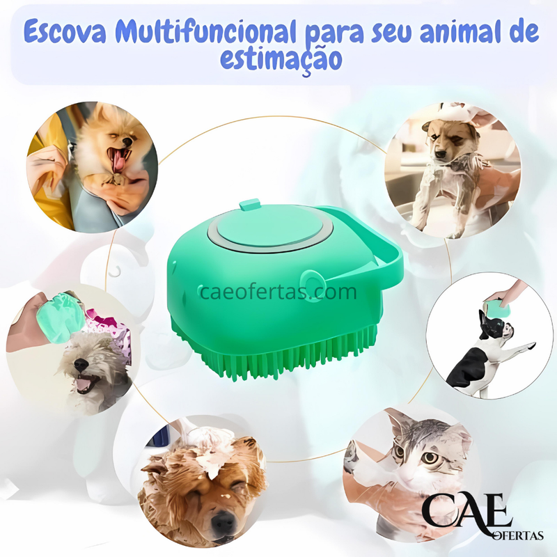 Escova Banho 2 em 1 com Dispenser de Shampoo - Seu pet vai te agradecer!