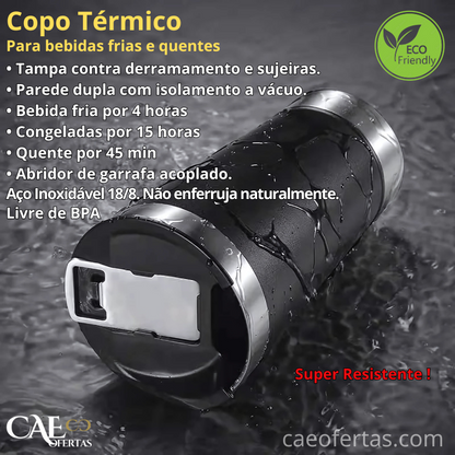 Copo Térmico Com Tampa e Abridor Inox - Aproveite sua bebida ao máximo !