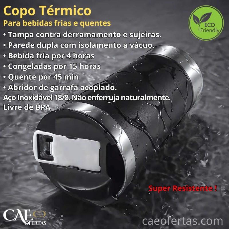 Copo Térmico Com Tampa e Abridor Inox - Aproveite sua bebida ao máximo !